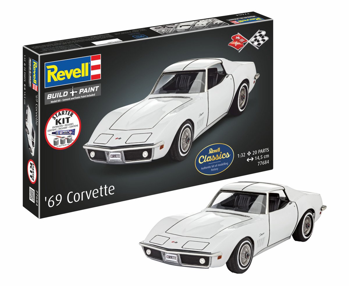 Revell Modelbouwpakket Auto - 77684 Chevrolet Corvette C3 '69 - Amerikaanse Sportauto - Starter Kit Plastic - 1:32 - Modelbouw