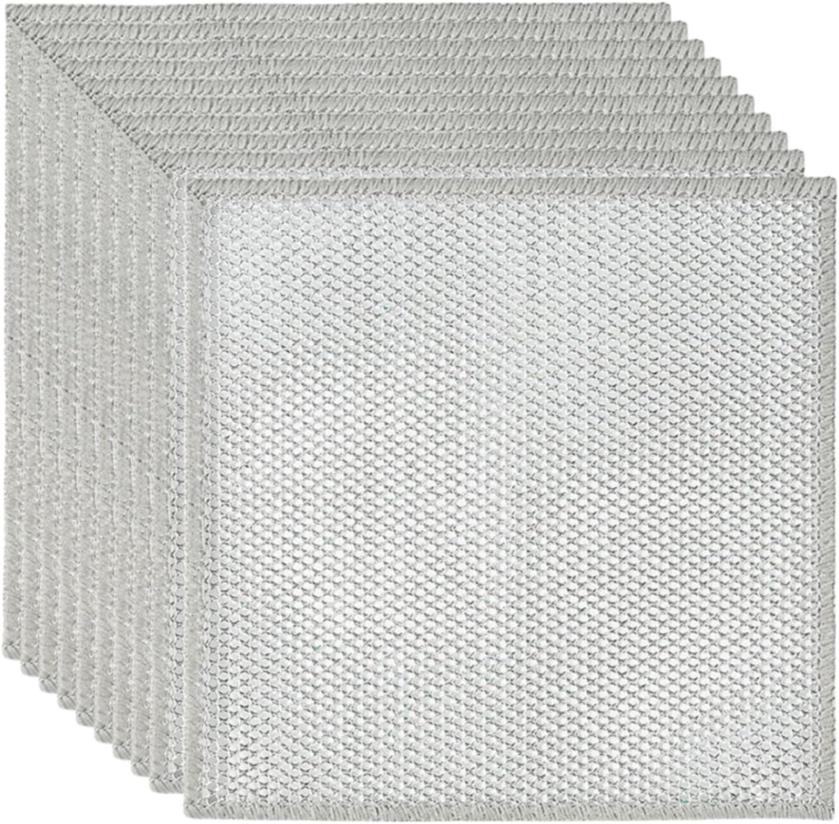 10 Stuks Dubbellaags Roestvrijstalen Schuurdoek - 20x20 cm - Krasvrij - Geschikt voor Nat en Droog - Zilvergrijs