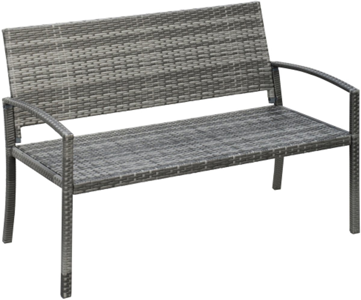Tuinbank 2-Zits Rattanlook 122x60x85cm Grijs Stalen Frame PE Rattan Waterdicht UV-bestendig 320kg voor Tuin Balkon Terras