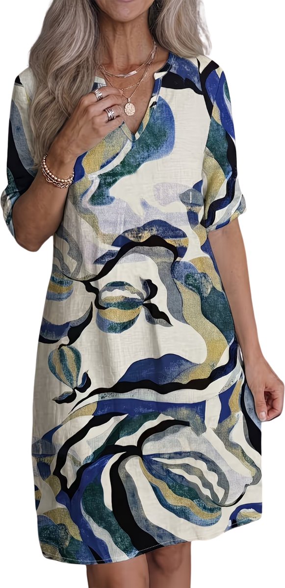 Currero Linnen Jurk Dames Blouse Zomer Shirt Jurkjes Voor Dames Ibiza Jurken Blauw