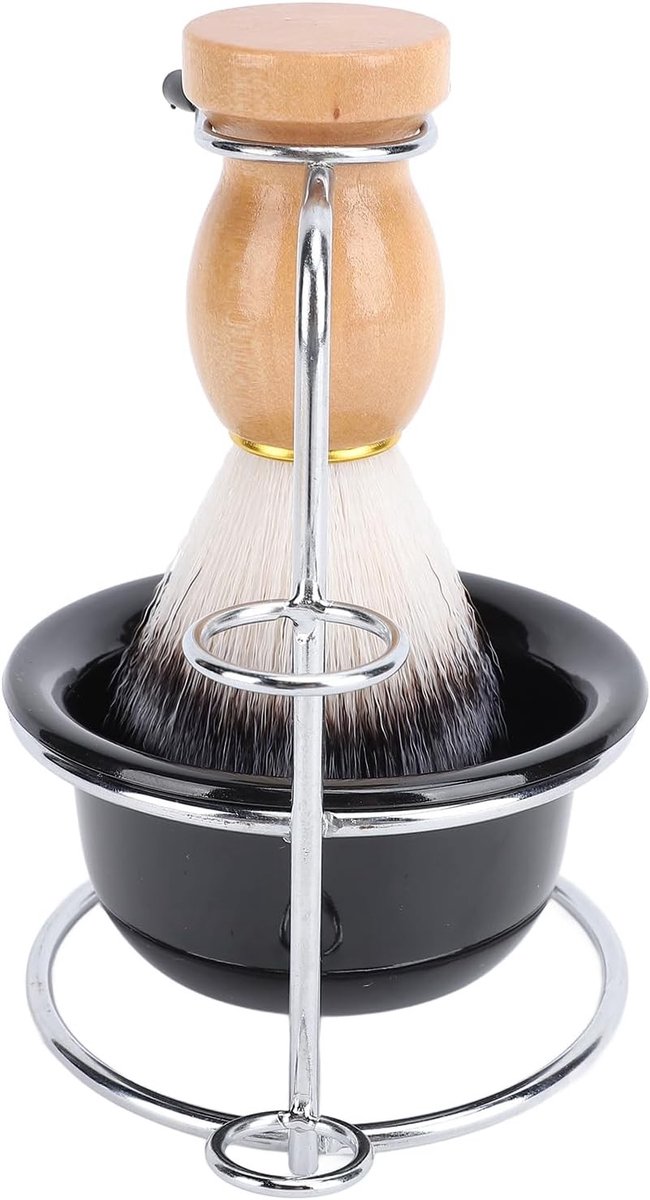 Premium Scheerkwastenset voor Synthetisch Haar met Roestvrijstalen Standaard en Kom, Perfect voor Thuisgebruik en Reizen, Ideaal voor Mannen en Scheerliefhebbers