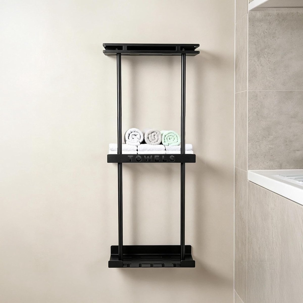 Multifunctioneel handdoekenrek met 3 etages en 5 haken voor badkamer en toilet, ideale handdoekopslag voor huishouden en sauna