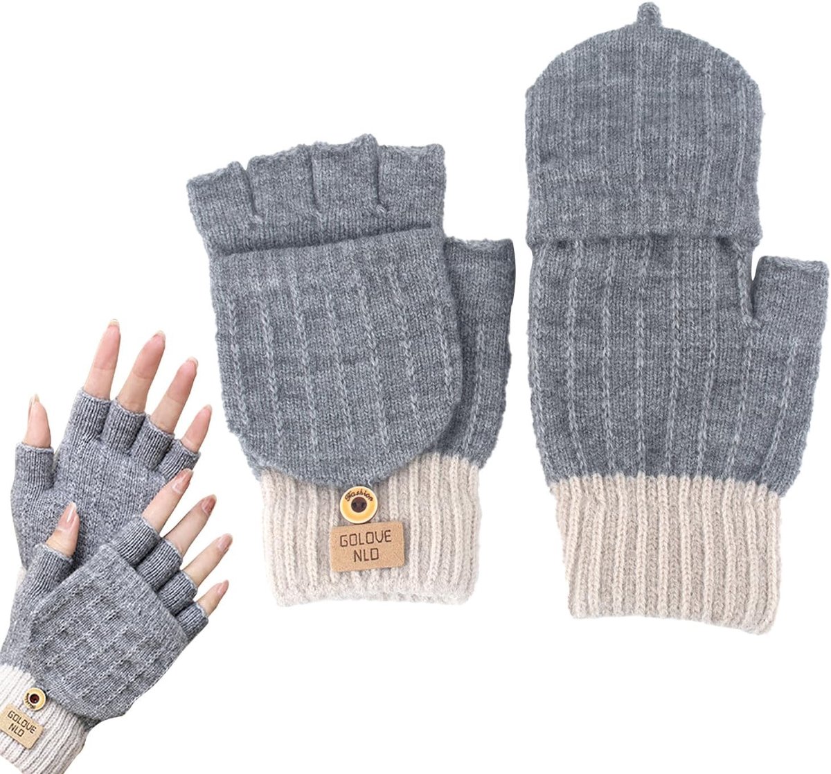 Multifunctionele Vingerloze Handschoenen voor Dames, Fleece Gevoerd en Warm, Ideaal voor Winterse Activiteiten, Grijs