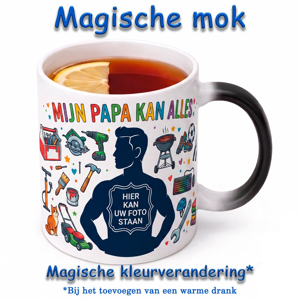 Gepersonaliseerde Magische Mok Mijn Papa Kan Alles – Kleurveranderende Mok met Eigen Foto – Warmtegevoelige Fotomok – Cadeau voor Papa – Vaderdag Cadeau – Koffiemok Papa – Theemok Vader – Zwarte Mok wordt Wit bij Warme Drank