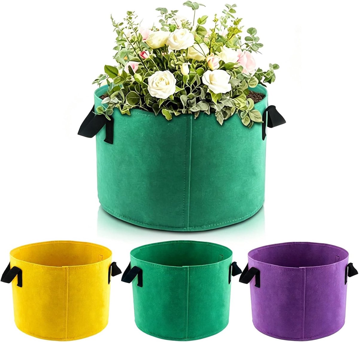 Set van 3 Groentetassen 20L 30 x 25 cm Met Handvatten van Dikke Vliesstof Ademend Tuinpotten voor Groenten, Tomaten, Aardappelen en Bloemen in de Stedelijke Tuin