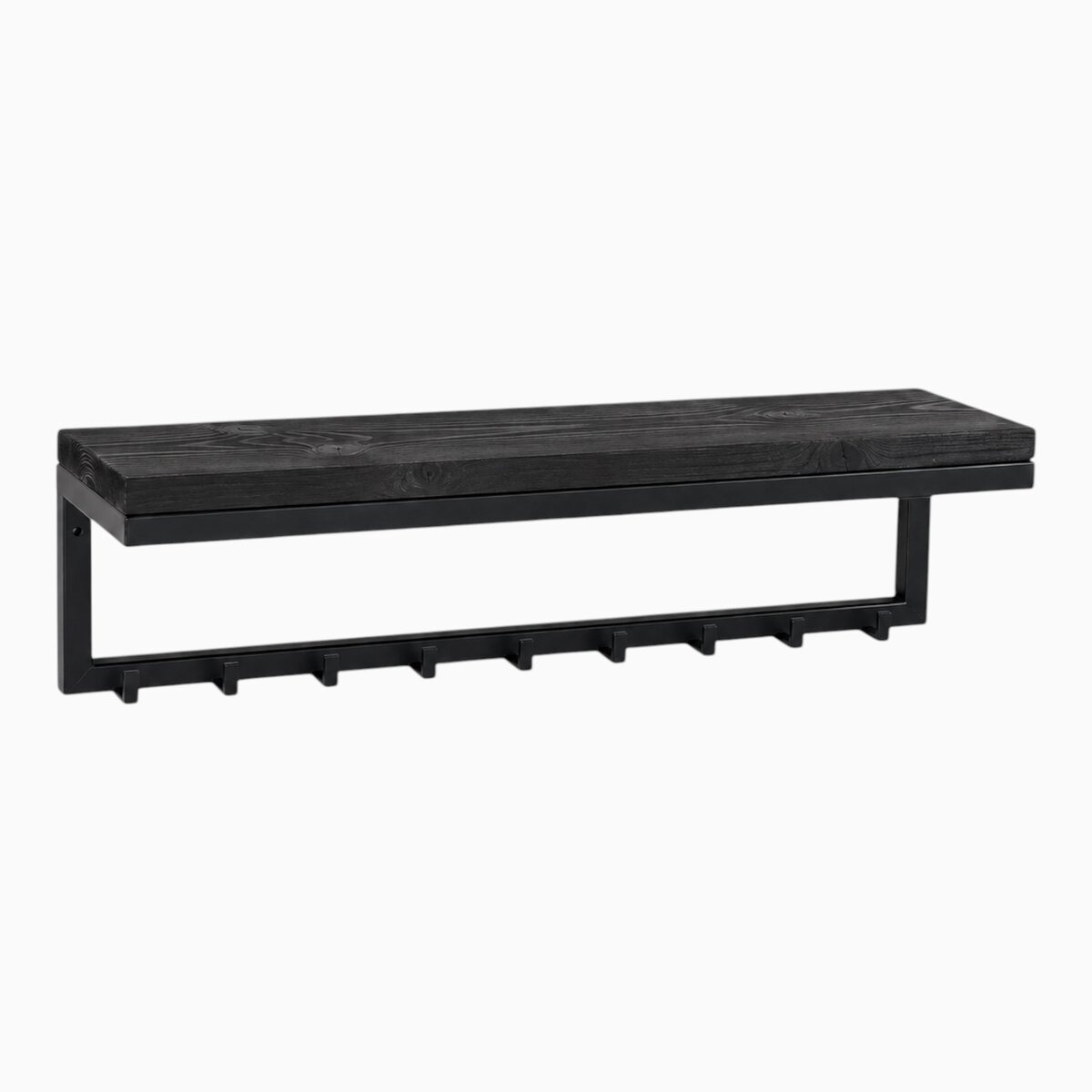 Milton kapstok met plank – 7 haken – 70 × 25 × 18 cm – hout en staal – Wibema