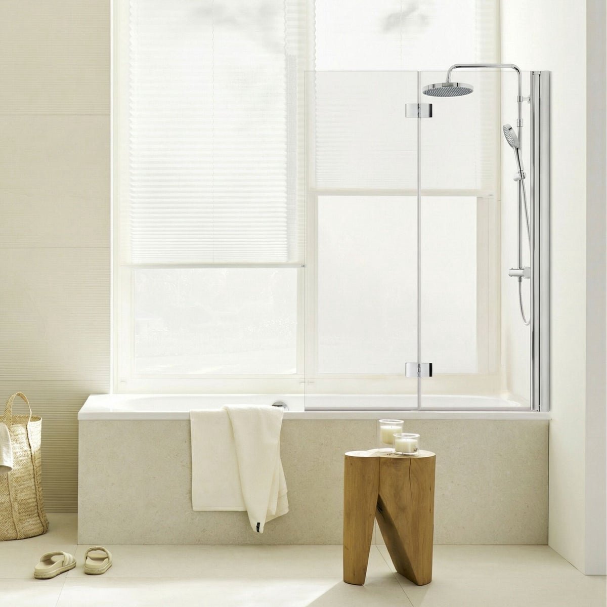 Badwand Elara - 100x140 Cm - 2-delig - 5 Mm - Veiligheidsglas - Chroom - Vouwbaar - Draaibaar