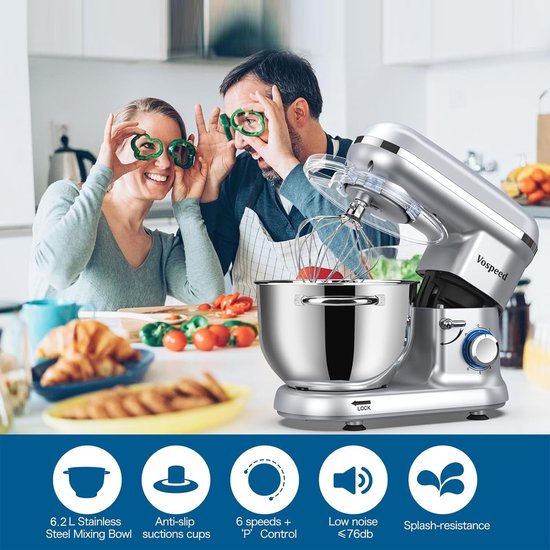 Keukenmixer 1500W Stil Elektrische keukenmachine met 6 snelheden, 6L mengkom en accessoires voor bakken — afbeelding 5