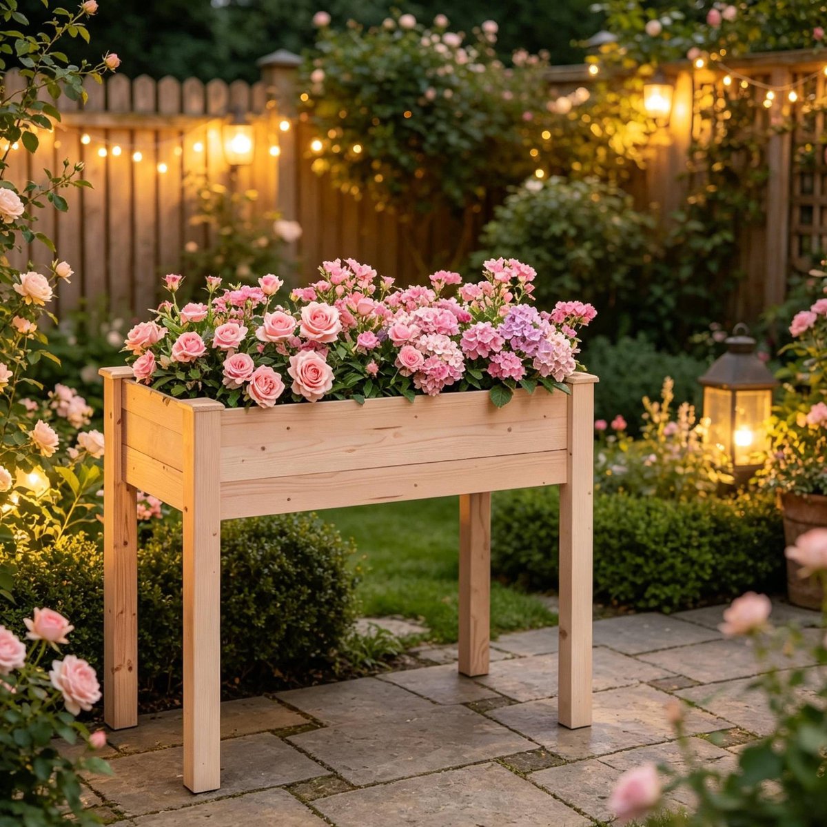 Wishdor - Moestuinbak - Verhoogde plantenbak met poten en waterafvoer - rechthoekig voor tuin en terras - hout met vliesstof voering - naturel houtkleur - 86 x 46 x 76 cm