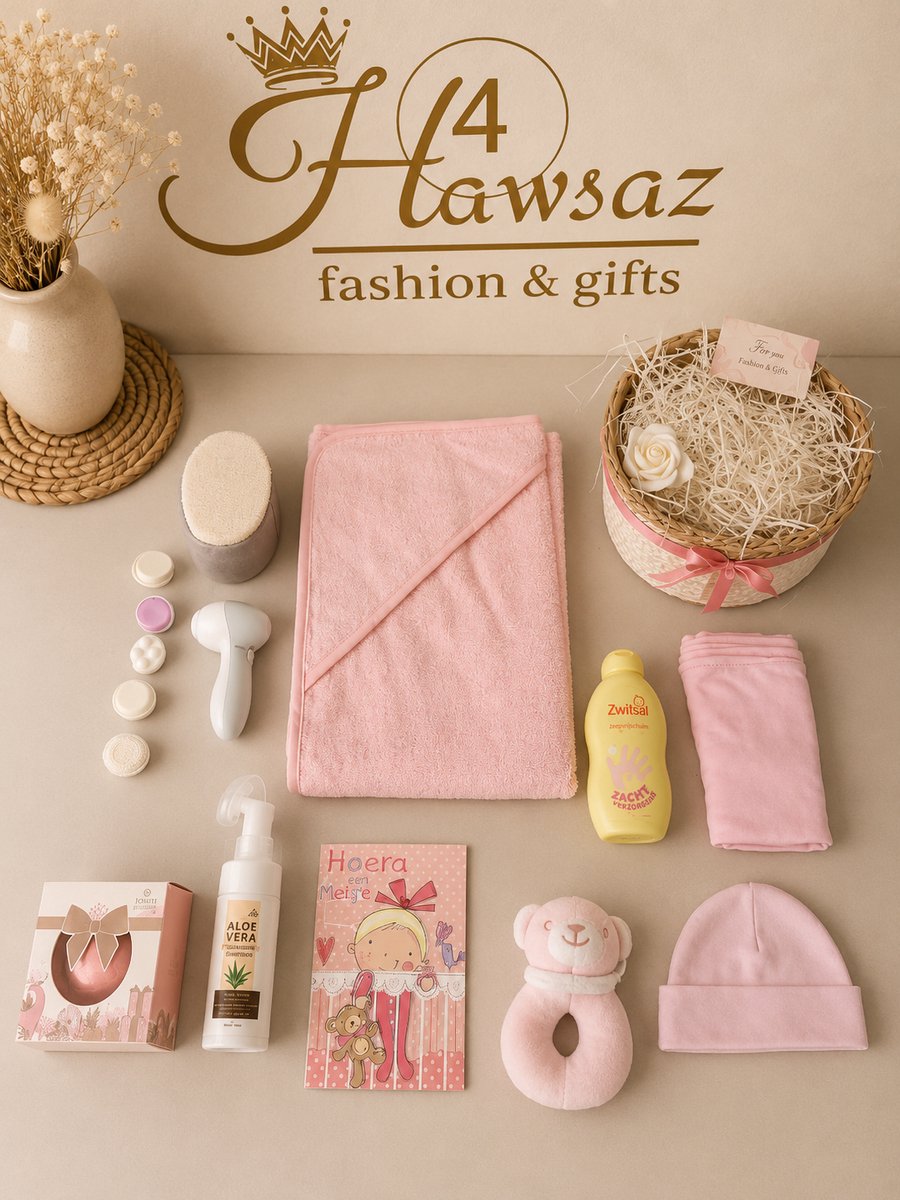 Kraamcadeau Meisje 17 stuks – Luxe Baby & Mama Cadeaumand – Compleet Geboortecadeau met Zwitsal en Verzorgingsproducten - Hawsaz.nl Cadeau - Badcape - Babygeschenkset - Babyshower - Gepersonaliseerde cadeaus - Babyverzorging – foto 3