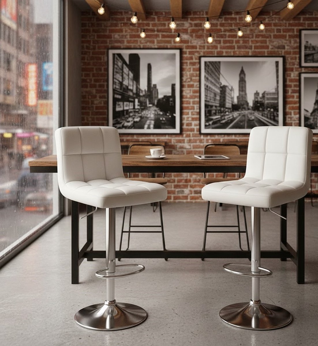 Design Barkrukken Set van 2 - Hoogteverstelbaar - 360° Draaibaar - Wit - Novihome