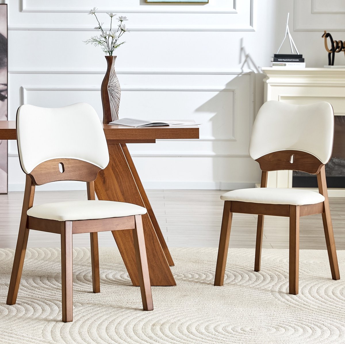 FloraGrace Eetkamerstoel - Vlinderrugleuning & Gestoffeerde Zitting - Set Van 2 - Hout - Modern - Wit - Voor Eetkamer En Keuken