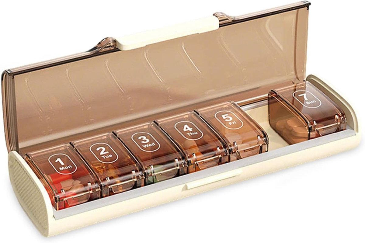 Tablettenbox voor 7 dagen, pillendoos met grote vakken voor medicijnen en vitaminen, weekdoos voor supplementen en visolie