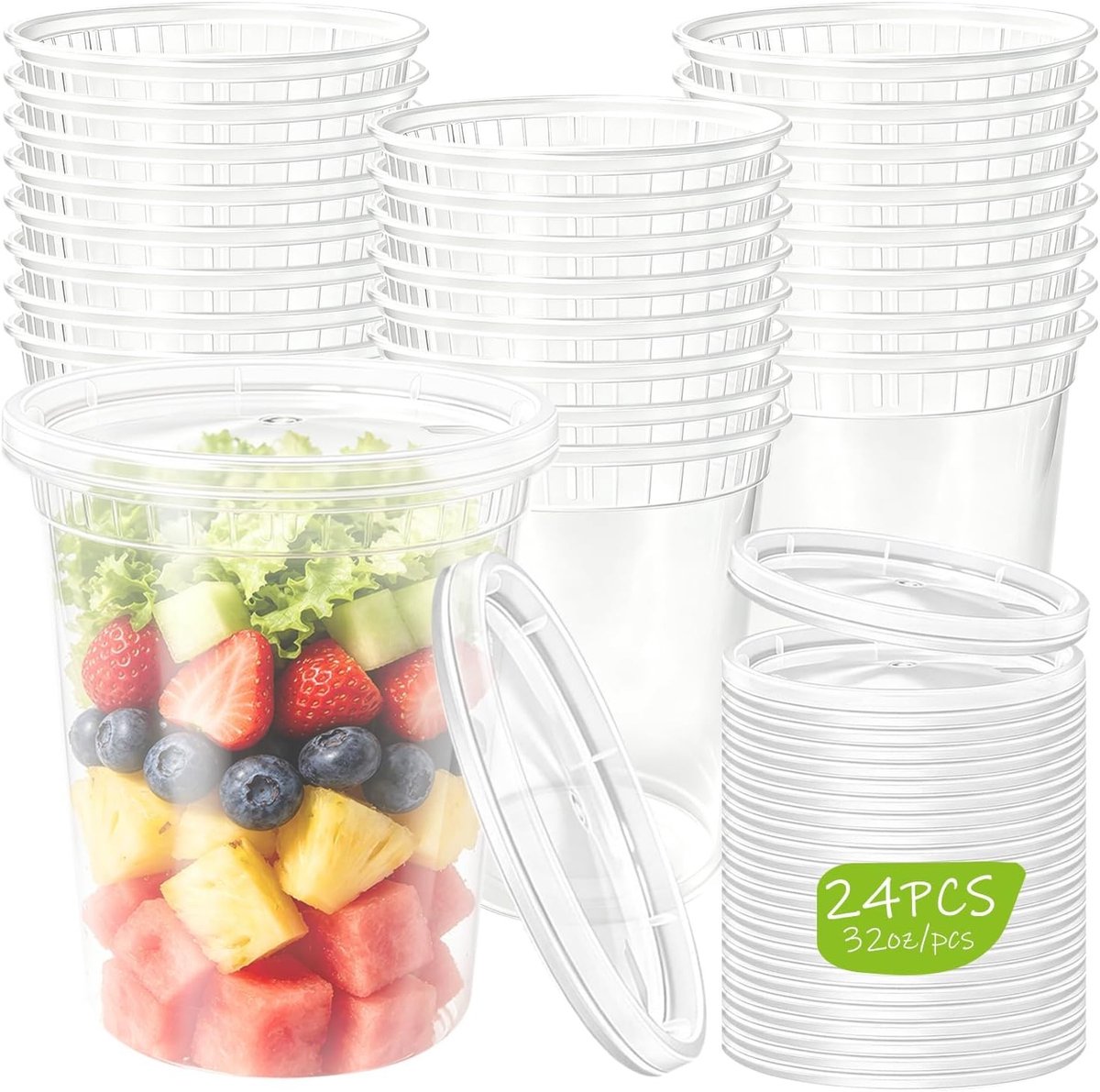 Kunststof bewaarbeker met deksel voor levensmiddelen, BPA-vrij, herbruikbaar en lekvrij, ideaal voor keukenopslag en maaltijdprep (950 ml)