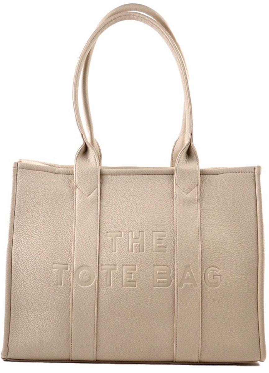 Schooltas - The Tote Bag - Taupe - Aktetas - Werktas - Laptoptas - iPad - 40 × 29 × 16 cm - Vakken - Rits - Brede Schouderband.