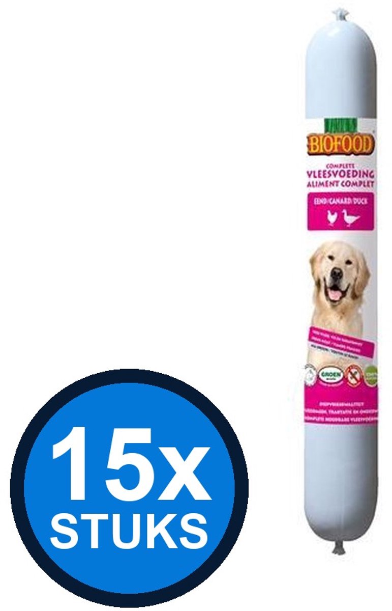 BF Petfood Biofood - vleesvoeding compleet kip&eend worst 800gr - Hondenvoer Natvoer - 800 g