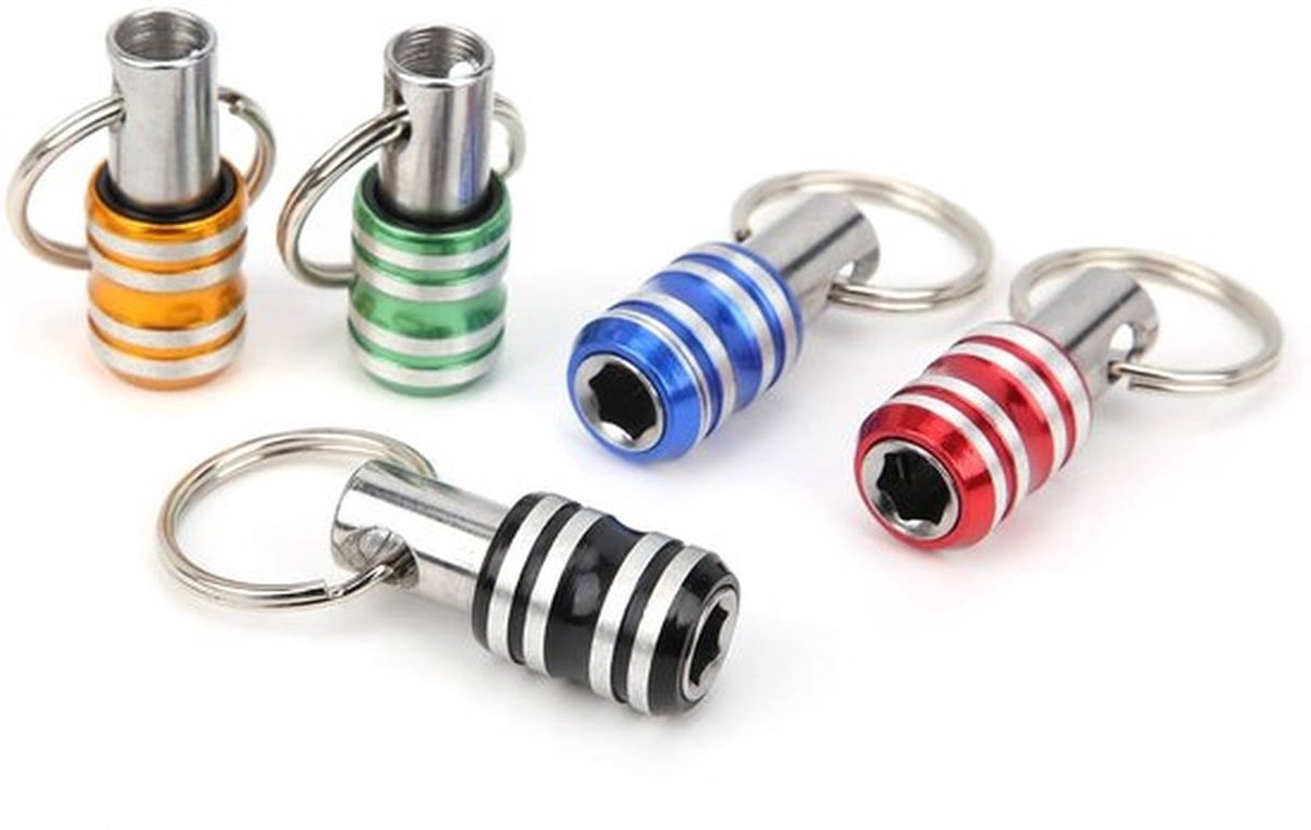 5-delige Sleutelhanger Schroevendraaier Bithouders, 3-slot Aluminiumlegering Quick-release Tool, met 1/4 Inch Connector, Kan Zeshoekige Schacht Spiraalboren Invoegen