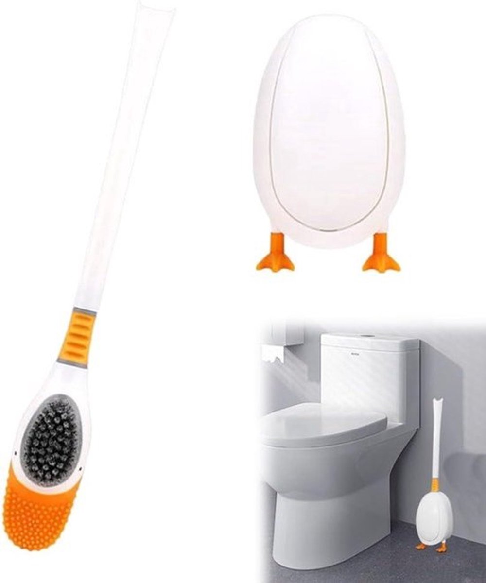 Toiletborstel van Siliconen - Flexibele en Creatieve Diving Duck Ontwerp - Dieptereiniging - Inclusief Houder - Badkamer Toiletborstel Set