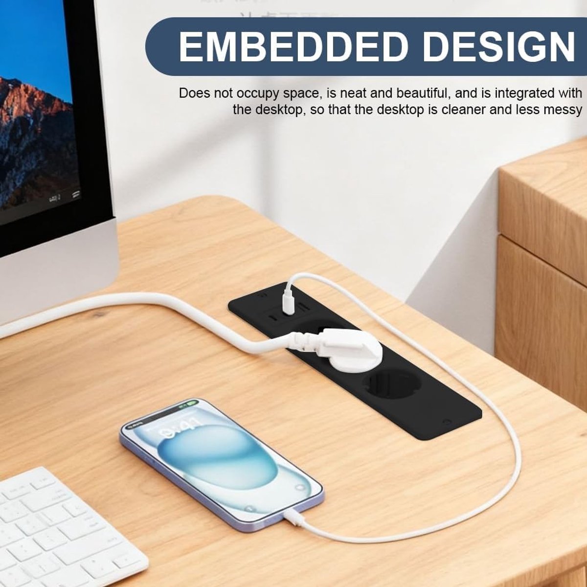 Tafelaansluiting - Zwart - Ingebouwde USB en Type-C poorten - 6-in-1 ontwerp - Voor Thuis en Kantoor