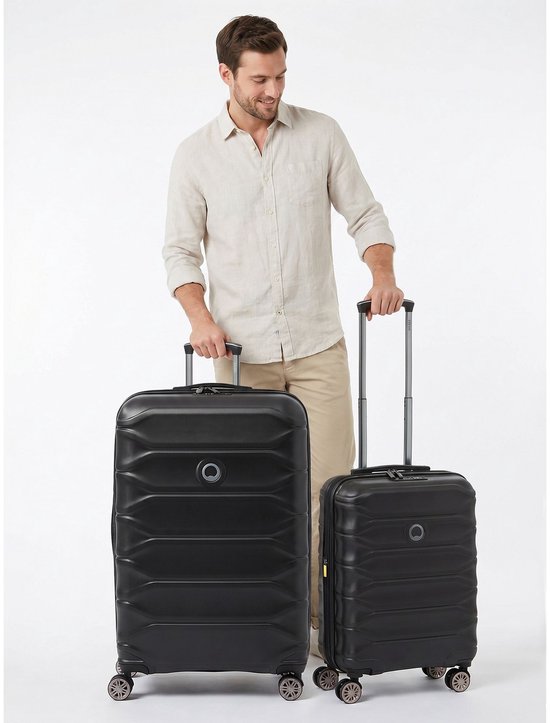 Delsey Paris Meteor-kofferset met 4 wielen, maten S en L, met uitbreidingsplooi - Harde bagage - TSA slot - deep black