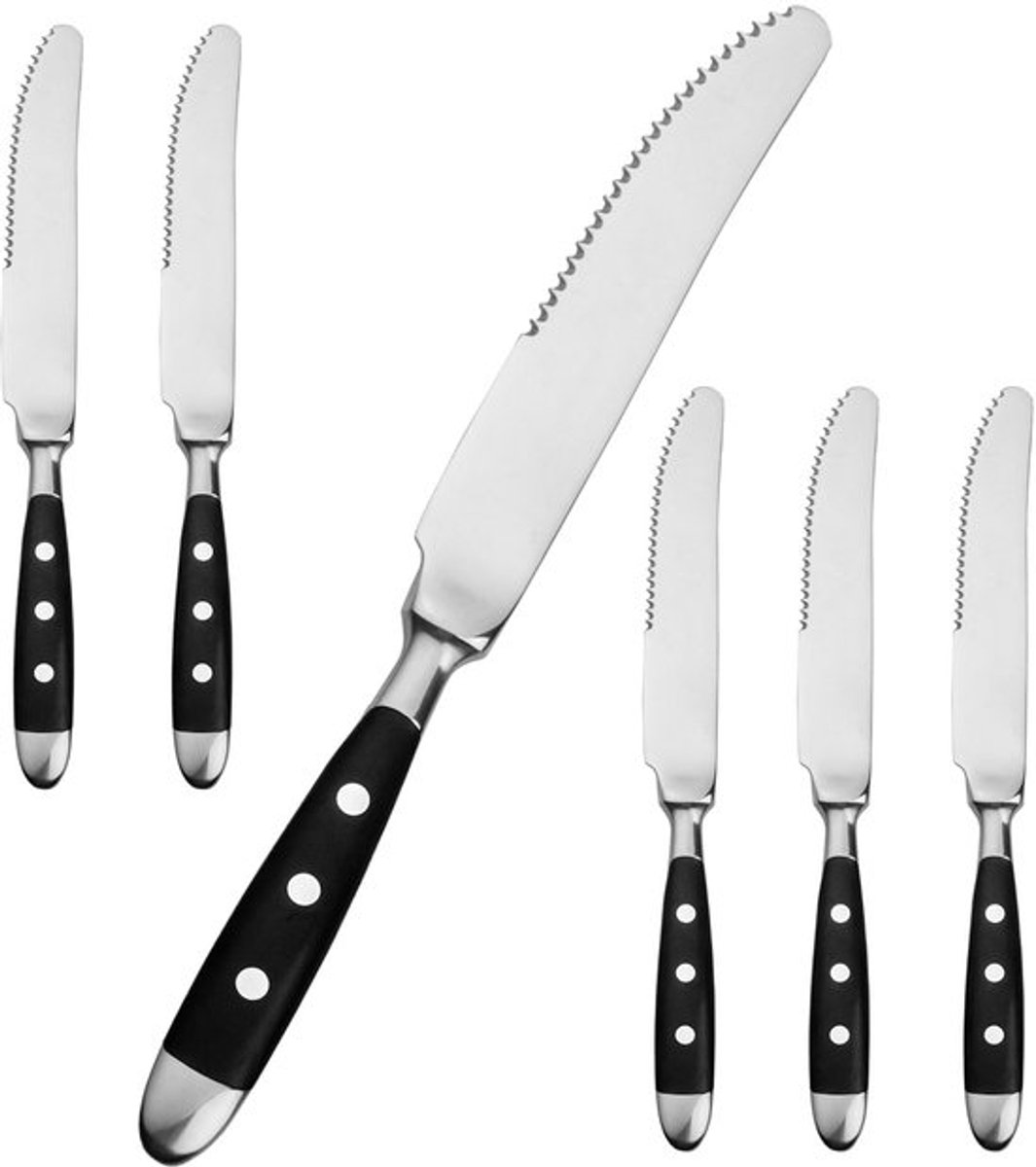 By shayne - Steakmessen Set - 6 Stuks - Scherpe Pizzamessen - Zwart - Roestvrij