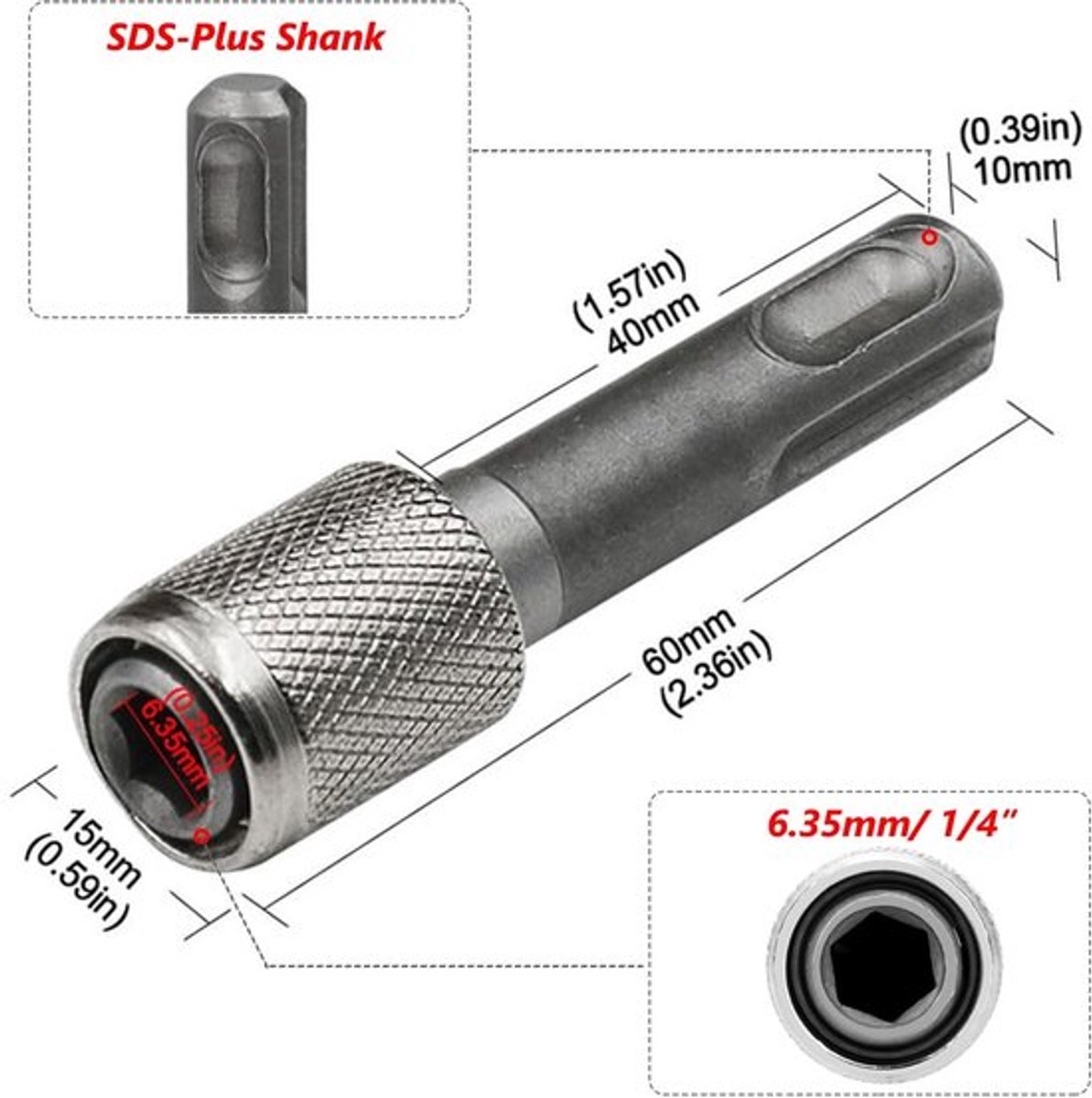 Store_7 - SDS-Plus boorkopadapter - 5 stuks - Duurzaam en stevig - 6,35 mm