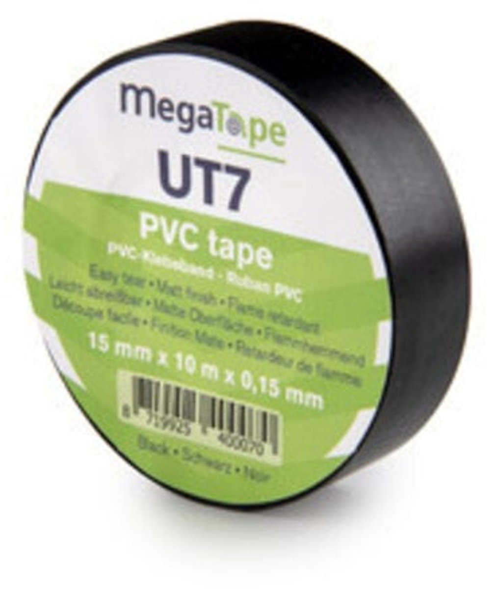 Megatape UT7 PVC tape 15 mm x 10 mtr - zwart