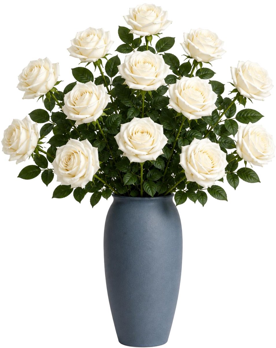 Bellatio Design Kunstbloem Roos Dijon - 10x - 64 cm - wit - zijde kunstbloemen - Boeket - stelen - rozen