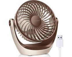 Tafelventilator USB – Stille Bureauventilator – 2 Snelheden – 360° Draaibaar – Bruin