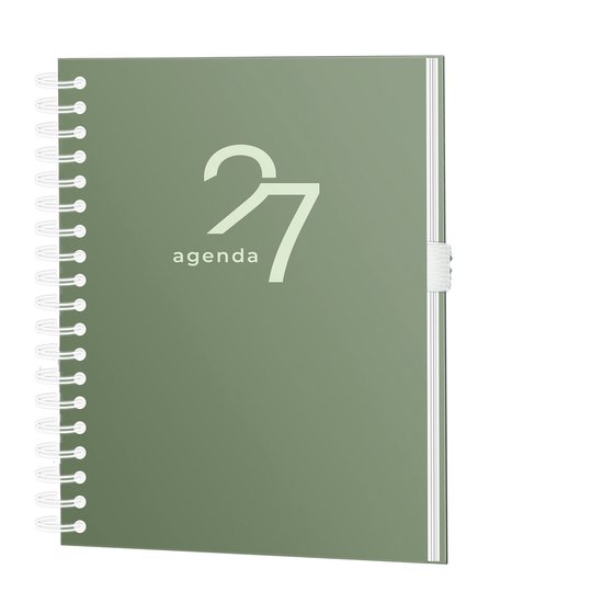Groene agenda met '27 agenda' op de voorkant.