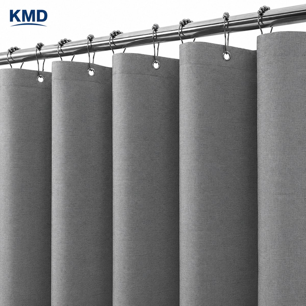 KMD Douchegordijn Linnen Textuur - Waterdicht, Anti-schimmel, Zwaar Textiel - Metalen Ringen Inbegrepen - 182 x 198 cm - Grijs