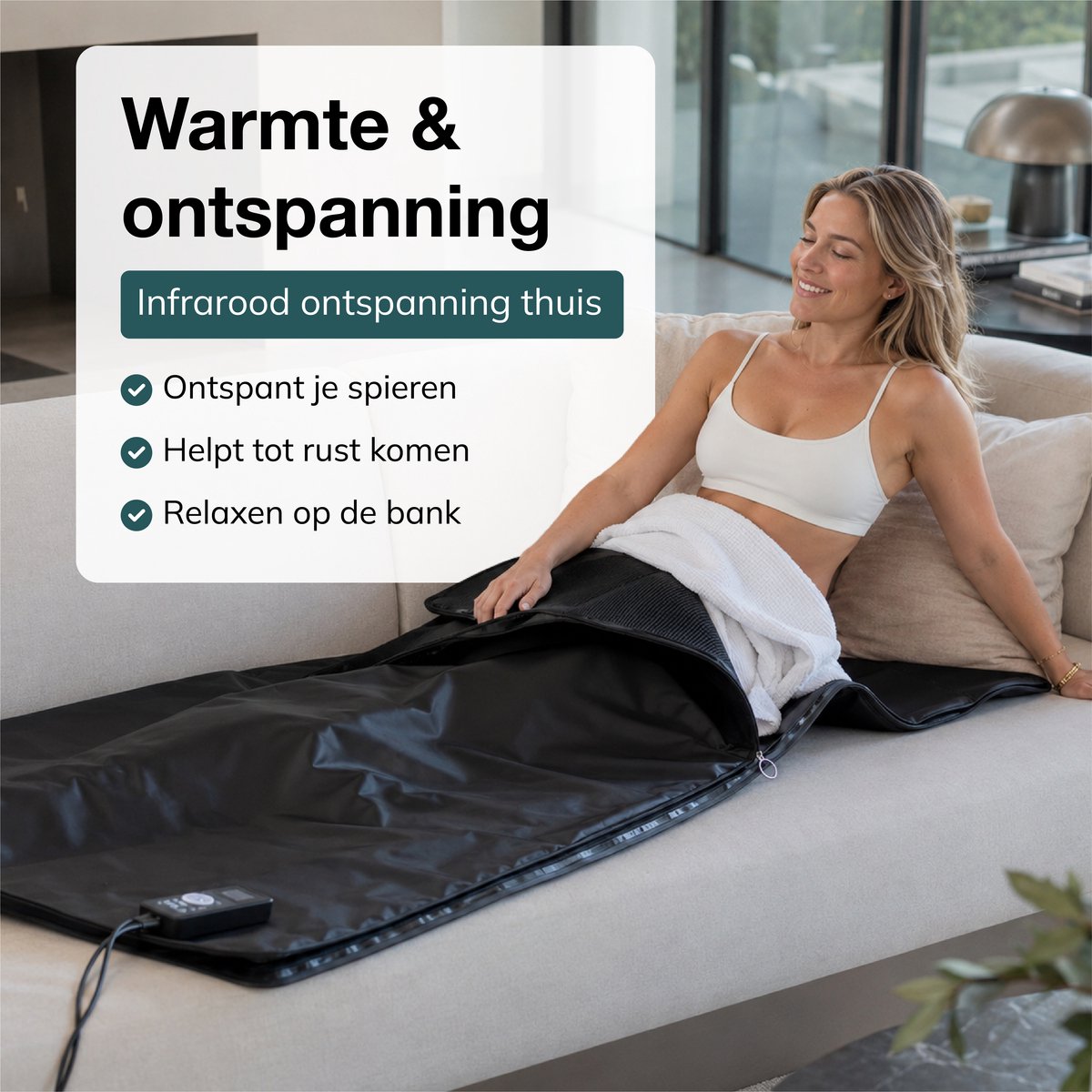 Infrarood Sauna Deken 600W Zwart Leer Tot 85º - afbeelding 2