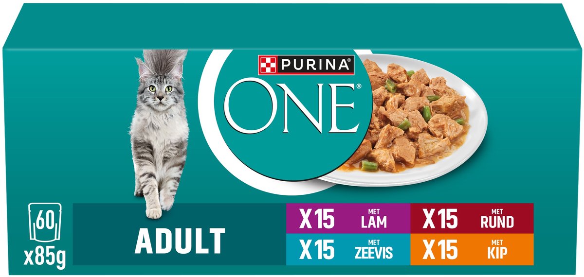 PURINA® ONE® Adult - Kattenvoer Natvoer - Lam, Rund, Tonijn & Zeevis - 60 x 85 g