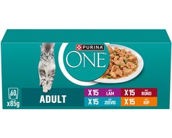 PURINA® ONE® Adult - Kattenvoer Natvoer - Lam, Rund, Tonijn & Zeevis - 60 x 85 g