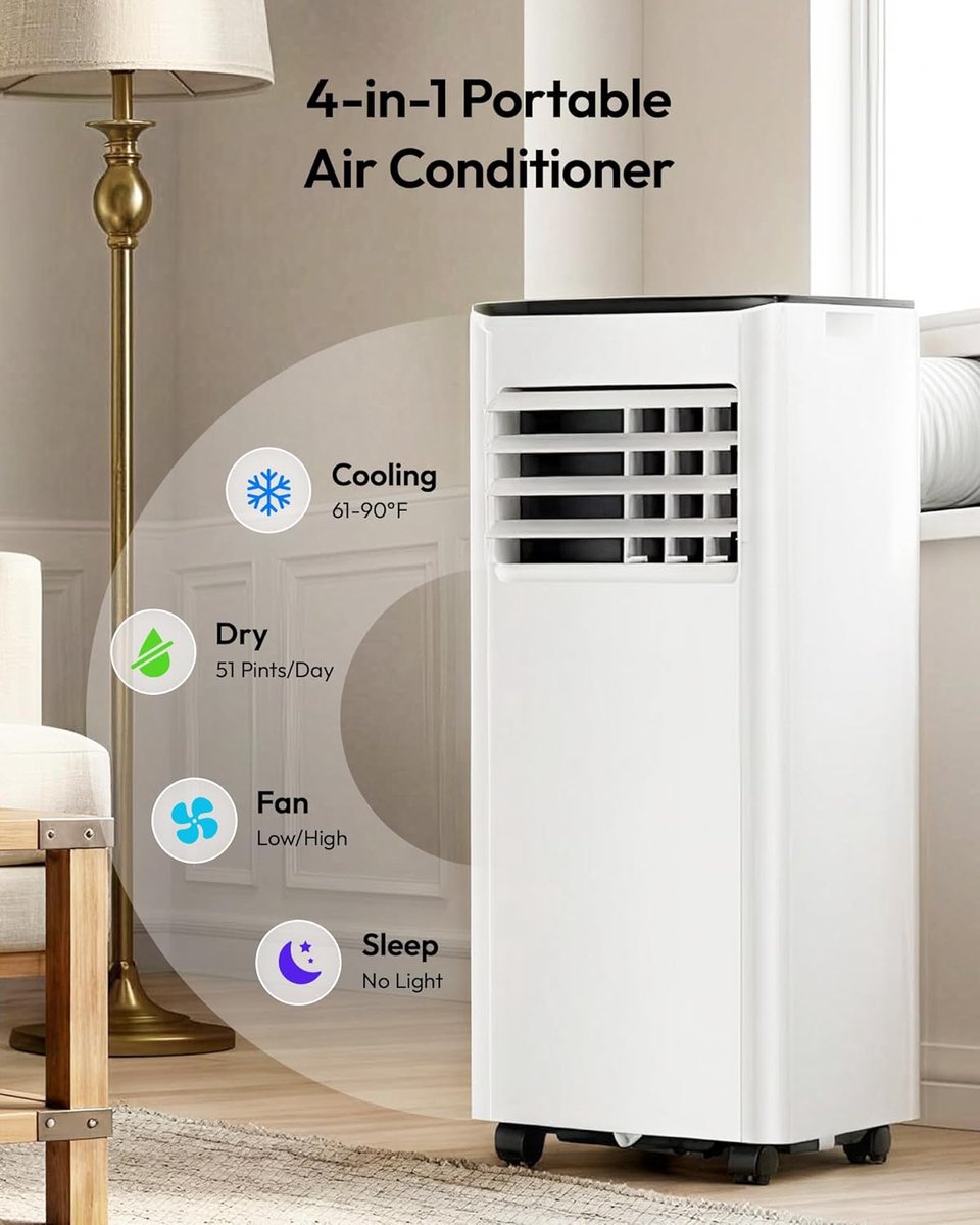 Mobiele Airco 10000 BTU – 4-in-1 Airconditioner – Stil – Slaapmodus – 24-uurs Timer – Wit/Zwart – foto 6