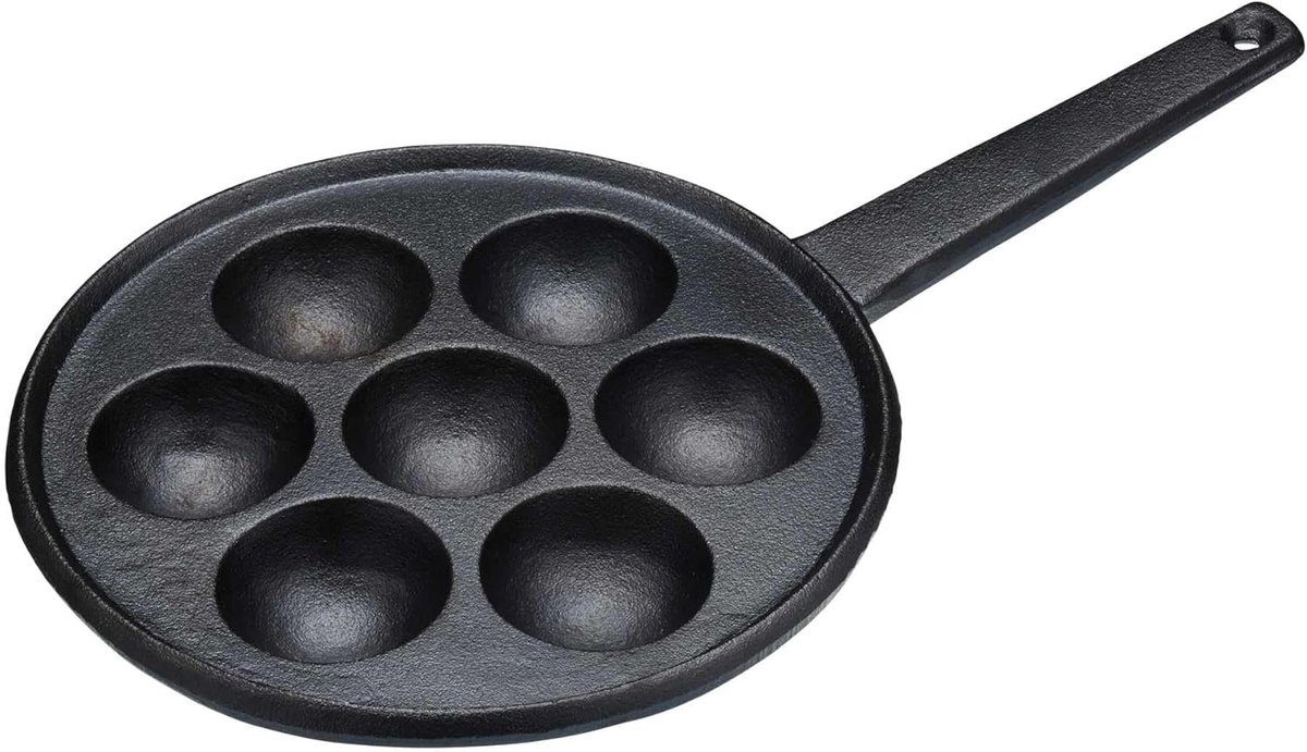 Poffertjespan Gietijzer - Pannenkoekenpan Deens - Kleine Pannenkoeken Maken - Natuurlijke Antiaanbaklaag - 20.5 cm - Zwart