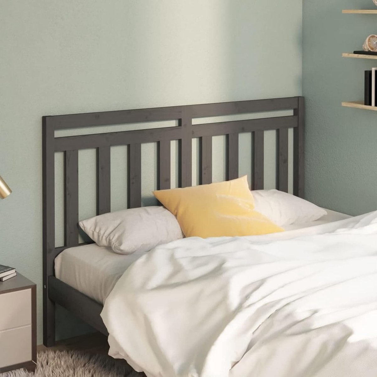 Bedhoofdeinde Hout - Hoofdbord Boxspring - Slaapkamer Aankleden - Massief Grenenhout - 126x100 cm - Grijs