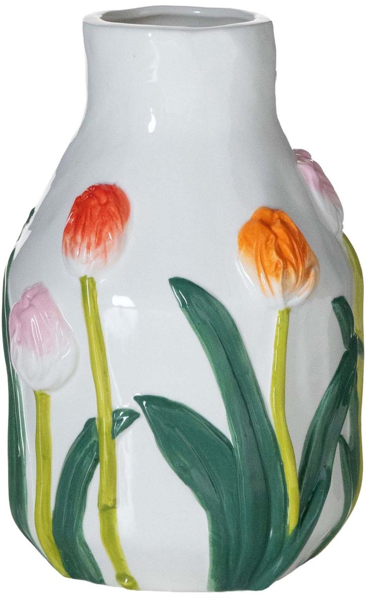 Ottosimon Vaas - Keramiek - Wit Multi - Hoogte 19,5 cm - Diameter 13 cm