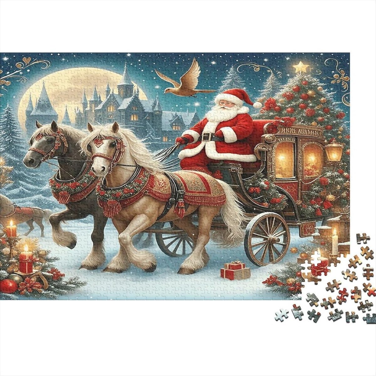 Papieren Puzzel - Kerstkoets Legpuzzel - Ontspannen Bezigheid - Milieuvriendelijk Materiaal - 1000 Stukjes - Kerstmotief