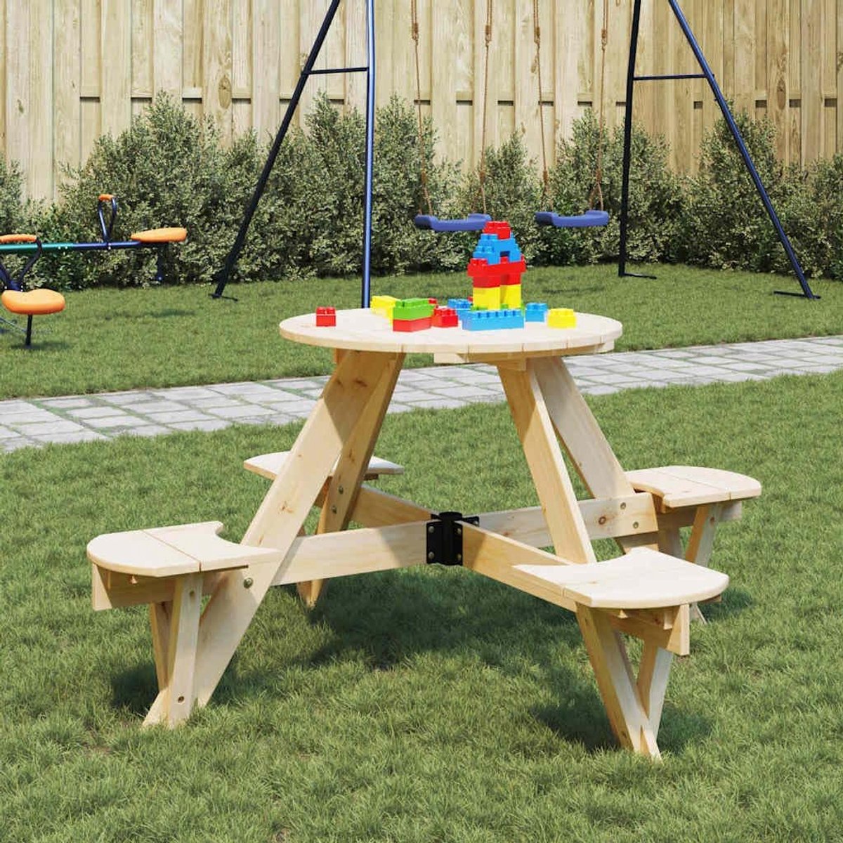Picknicktafel Dennenhout - Buiten Zitten - Gezellig Buiten Eten - Geïntegreerde Banken - 120 cm - Naturel