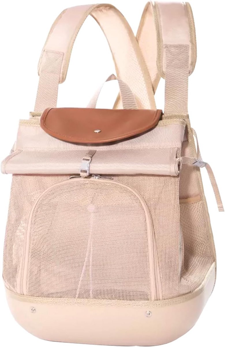 Huisdier Rugzak - Draagbare Tas - Reizen Met Huisdier - Niet-Inzakbare Bodem - 32x18x37 cm - Lichtbeige
