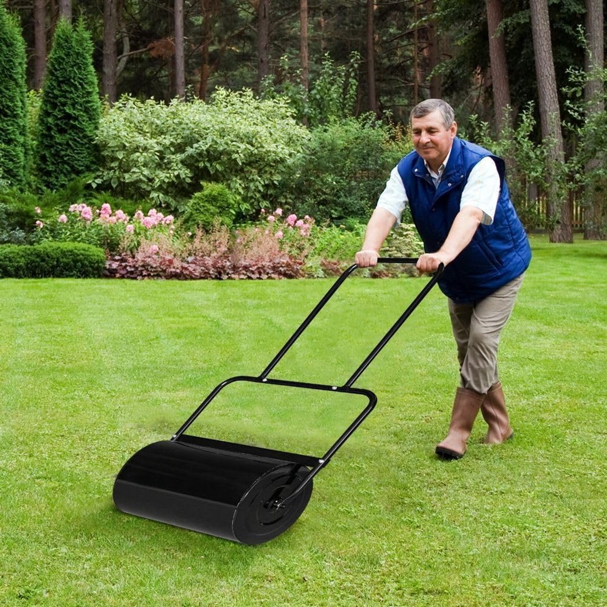 Duwrol Gazon - Stalen Trommel - Oneffenheden Glad Maken - Eenvoudig Vullen - 195 inch - Zwart