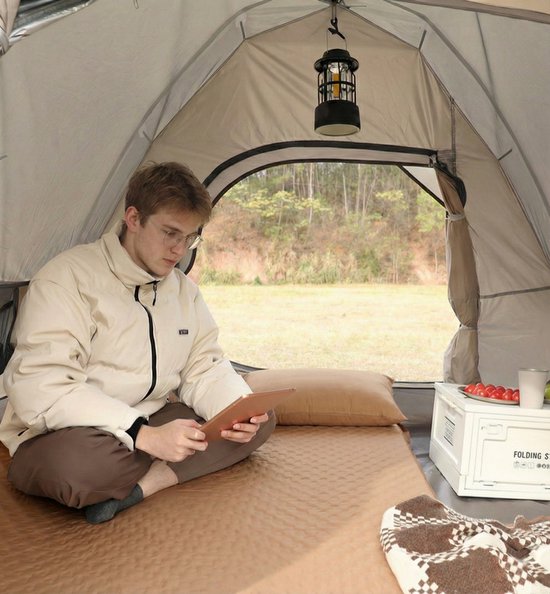 Slaapmat - Dubbel Campingmatras 192x132 cm Extra Breed - 5 cm Dikte - Incl. Stofvrije Hoes - Comfortabe - Opvouwbaar Kampeermatras - Logeermatras - 2-Persoons - Kaki — afbeelding 3