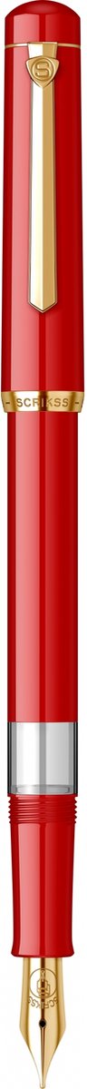 Scrikss 419 vulpen met zelfpiston | 23K vergulde roestvrijstalen details en inktniveauvenster | Rood