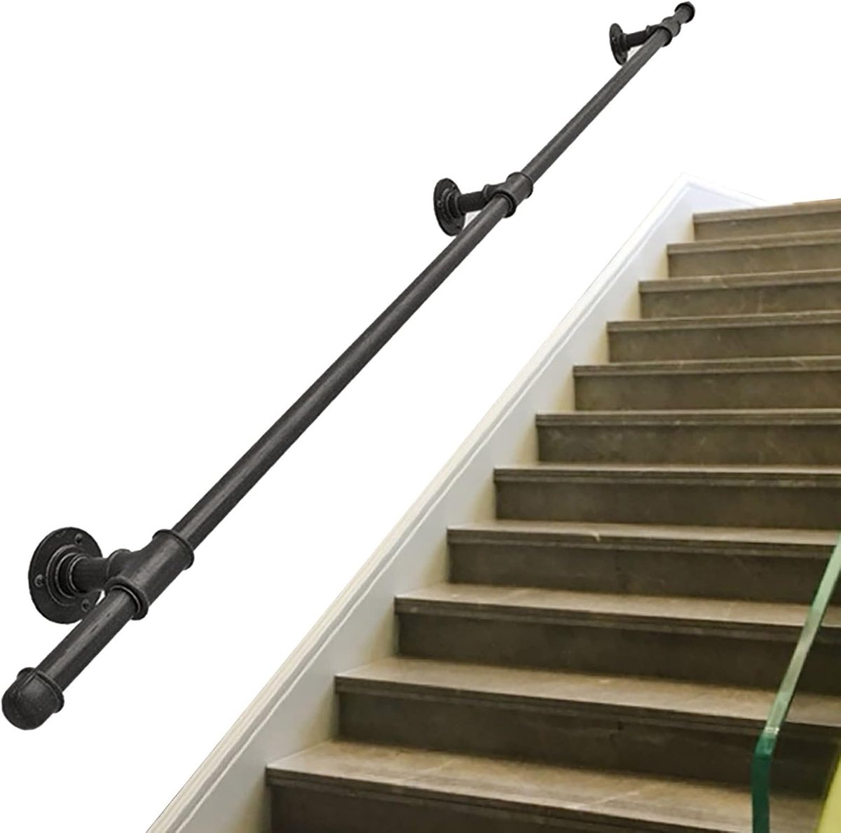 Trapleuning Metaal - Steun voor trap - Veilig Lopen - Smeedijzeren Design - 6 meter - Zwart