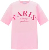 Oversized Cotton Vrouwen T-shirt met 'PARIS' Tekstprint - Roze - Maat S