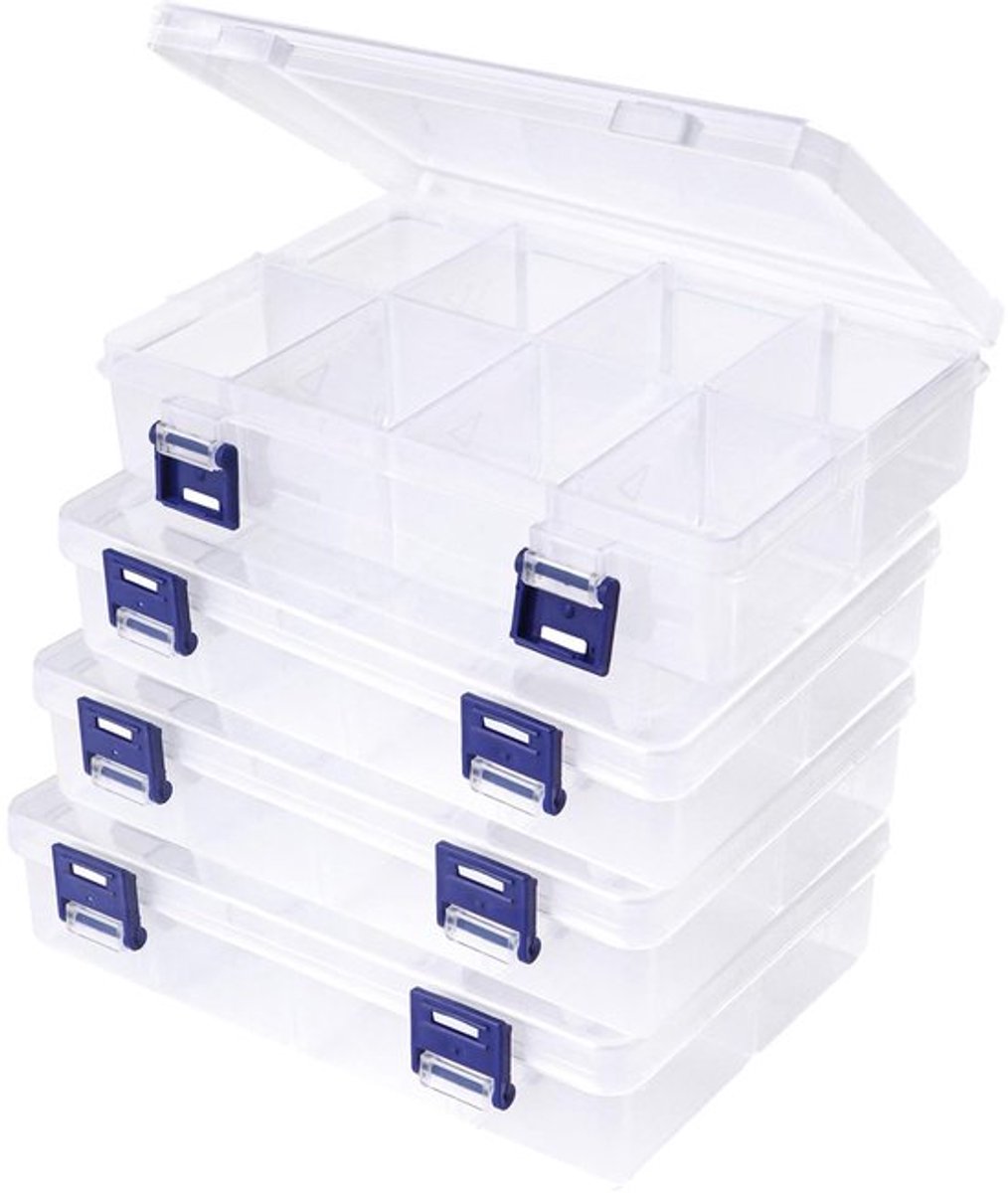MTTProducts - Plastic Opbergdozen - 4 Stuks - Verstelbare Compartimenten