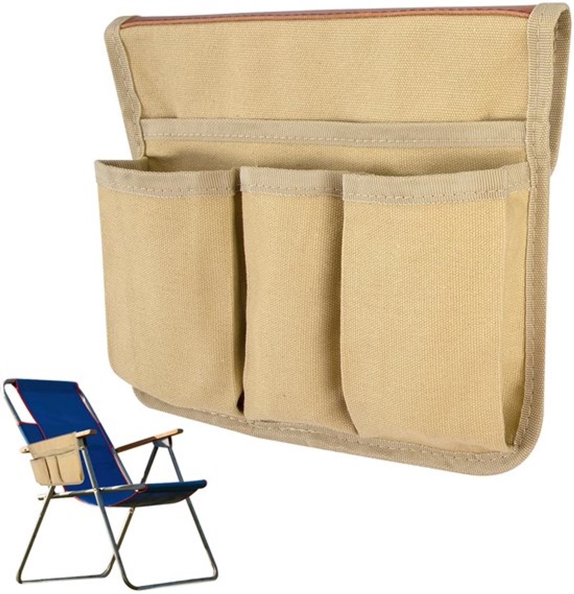 NTHProducts - Armleuning Tas - Organizer - Voor Campingstoelen - Khaki - Hangend