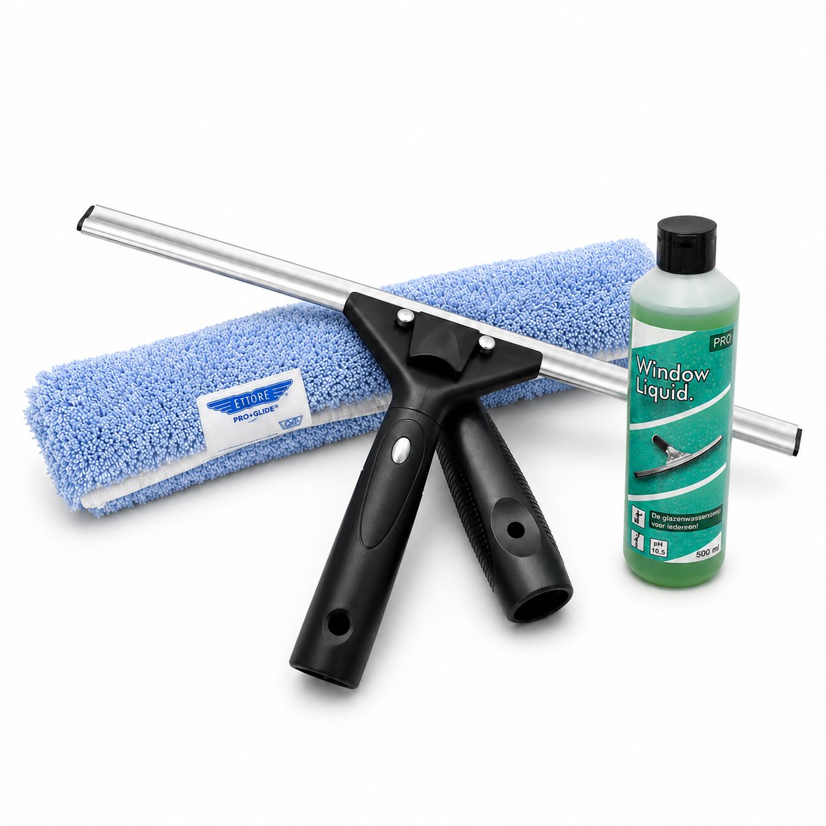 Ettore Glazenwassersset 35 cm – Supersystem Clipless Wisser + Progrip Microfiber Inwasser