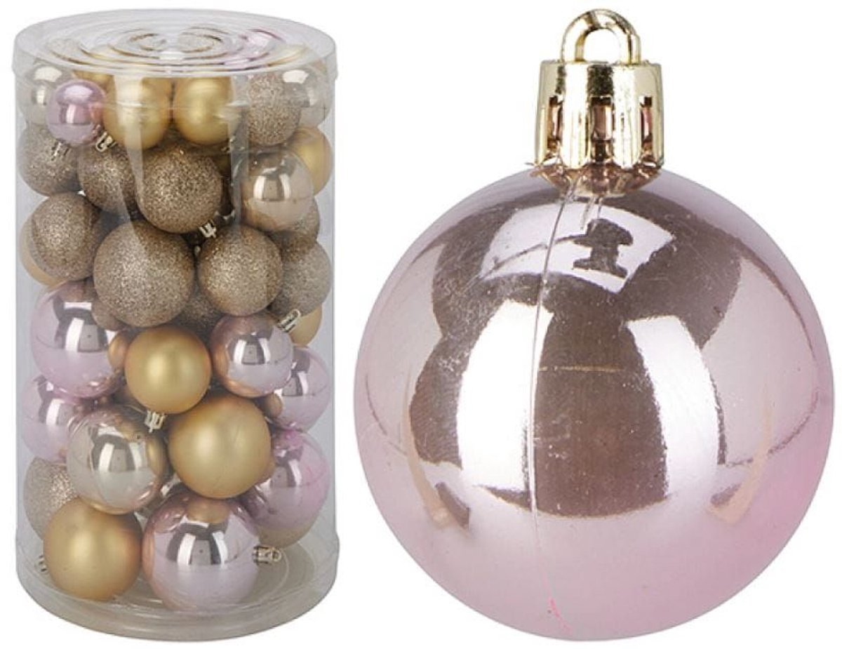 Onbreekbare Kerstballen Set Goud/Roze - 60 stuks - Mix Ø 4, 5, 6 & 7 cm - Kunststof Kerstballen